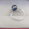 Cluster Rings 925 Sterling Silver Ring Blue Corundum Women Zircon Shine Gift Elegant Size US 6-9