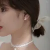 Kolczyki stadninowe Toyoosky S925 Pure Silver Ear Studs Style francuski Pearl Pearl Syntetyczny Księżyc Diamond Elegancki prezent