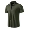 Hommes t-shirts taille américaine hommes solide décontracté mince hauts t-shirts 2023 été homme revers manches courtes kaki armée vert T-Shirts