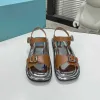 2023New Casual Sandals Summer Women 039s shoes spring and summer new mirror open toe sandals very simple wind buckle side empty flat bottom casual slippers for women