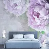 Sfondi Murale personalizzato Carta da parati 3D Dipinto a mano Acquerello Fiori viola Pittura murale Soggiorno Camera da letto Romantico Papel De Parede 3 D