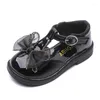 Flat Shoes Little Girls Black Party Lace Bow-Knot T-Trap Fashion Princess Kids Lederen Flats Kindergarten 21-30