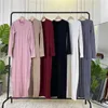 Etniska kläder 2023 Autumn Winter Sticked Solid Color Sweater Maxi Dress Women Long Dresses Muslim Modest Islam Arab Robe Turkiet Dubai