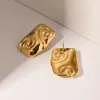 Brincos de parafuso prisioneiro sem manchas de aço inoxidável 18k banhado a ouro geométrico quadrado exagerado texturizado brinco leve luxo feminino orelha