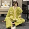 Women's Sleepwear Women's Flannel Long-Sleeve Button Front Shirt and Pant Pajamas Set Warm Soft Lounge Sleepwear Top Pj Pants with Pockets S-XL 231116