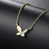 Chaînes coréenne mode papillon pendentif collier femmes délicate couleur or clavicule chaîne Zircon tour de cou bijoux en gros
