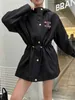 Womens Trench Coats Designer CE 2024 New Standard Letter Hooded Mid Length Windbreaker Coat Drawstring Waist Slim Cardigan Star1922