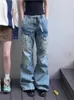 Jeans da donna multifunzionali moda patchwork piegato cargo Y2K pantaloni larghi a vita alta 2023 larghi