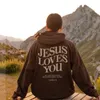 Women's Hoodies Jesus Loves You Sweatshirt For Womens Casual Long Sleeve Graphic Shirts Hooded Hip- European American Vintage Style