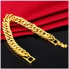 Bangle 12MM 24K Pure Gold Mens Bracelet Womens Chain Bracelet Wristband Pulseira Homme African Gold Jewelry Mens Bijoux 231116