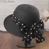 Sombreros de ala ancha Sombreros de cubo Elegante Dot Bow Str Gorra para el sol para mujer Sombrero de cubo flexible de verano A prueba de sol Ala ancha Viaje Playa Señoras Sombrero Hombre Chapeau YQ231116