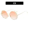 Sonnenbrille Trend Pearl Runder Metallrahmen Farbverlauf Sonnenbrille Rosa Linse Markendesigner Klare Farbtöne Uv400 Damen Strandsonnenbrillen