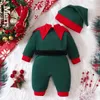 Rompers Christmas Autumn Autumn Boys and Girls Lonced Sleeved Green Green Pants Clappant Baby Clothing With With Hat 231115