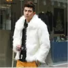Giacca da uomo in pelliccia finta Homme in pelle da uomo bianca nera moda cappotto bavero casual slim Jaqueta Motoqueiro 231115