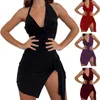 Robes décontractées taille haute élégante robe à col en V sans manches une pièce jupe couleur unie charme fête bal club vêtements pour femme