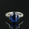 Cluster Rings 925 Sterling Silver Ring Blue Corundum Women Zircon Shine Gift Elegant Size US 6-9