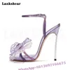 Dress Shoes Purple Green Floral Embellished Women Sandals Open Toe Stiletto Ankle Strap Party Pumps Wedding High Quality 231115