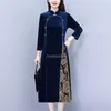 Vêtements ethniques 2023 Chinois Vintage Velours Amélioré Longue Cheongsam Mode Plus Taille Qipao Robe Manches Slim Femmes Quotidienne Élégante S852
