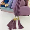 Vêtements ethniques 5pcs / boîte Premium Mousseline de soie personnalisée Hijab Perles Écharpe avec gland Musulman Foulard Châle Wrap Femelle Foulard Turbante Étoles