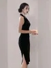 Casual Dresses Summer Evening Dress for Women Black Chic Sexy Halter ärmlös Slim Wrap Hip Midi Party Club Prom Mujer Vestido Street