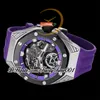 TWF tw26620 A2965 Relógio masculino com corda manual 42MM Tourbillon Caixa de aço de titânio 3D Black Panther Dial Pulseira de borracha roxa Edição limitada trustytime001Relógios