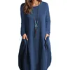 Women's Party Dresses Cotton Linen Loose Casual Long/Short Dress Solid Color Pocket Dress Fall Wedding Guest Dresses