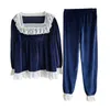 Kobiety Sleep Lounge Unikiwi.Autumn Winter Woman Flanel Pajama Sets.Vintage Ladies Palace Style koronkowy piżama