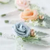 Silk Brooch Pin Wrist Corsage Flower Wedding Women Men Boutonniere Bracelet Bangle Groom Bride Party Decoration