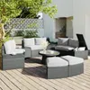 Camp Furniture 10-Piece Outdoor Sectional Half Round Patio Rattan Sofa Set PE Wicker Conversation For Free Combination Light Gray