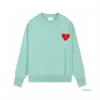 Amis Mens Paris Fashion Designer Amisknitted Sweater Hoodie 자수 Red Heart Soly Color Round Long Sleeve Shirts 남성 여성 DWJZ