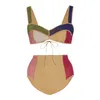 Women's Swimwear Tankini Women Swimming Suits Patchwork Color Block High Waist Bikini Swimsuit Two Pieces Summer Beach Surf Wear