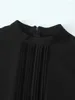 Casual Dresses Autumn Clothes For Women 2023 Round Neck Pintuck Detail Black Short Dress Long Sleeve Ruffle Hem Elegant