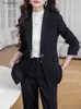 여자 2 피스 바지 공식 숙녀 Blazer Pant Suit Women Black Blue Navy 여성 비즈니스 Work Wear 재킷 및 바지 2 세트