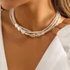 Ketten Vintage Perle Barock Halskette mit kleinen runden Perlen Edelstahl Schmuck für Frauen Choker Party Rave 2023