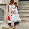 Blouses voor damesoverhemden Boho Floral Embroidery Vintage Tops Vrouwen Mouwloze Casual Shirt Vrouwelijke Zomer Katoen Femme Ladies Beach Holiday