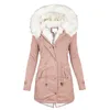 Women's Trench Coats Women Coat Fashion Autumn And Winter Long White Fur Collar Hooded Sleeve High Waist Button Zipper Pocket Drawstring