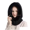 Beanie/Skull Caps Winter Cap With Mask Set Hooded For Women Warm Knited Cashmere Outdoor Ski Windproof Hat Thick Pluf Fluffy News BR DH1OB