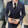 Herrenanzüge Blazer S7XL Blazer Weste Hosen Highend Marke Gestreifter Business Herren Zweireiher Anzug Bräutigam Bankett Performance Kleid Bühne 231116