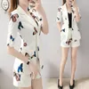 TRABALHO FEMAN ATUALIZAÇÃO 2023 Jaqueta Blazers Terno de duas peças Mulheres shorts de verão Princima Moda Lady Lady Casual Slim Chiffon Half-Mayeve 2 Piece