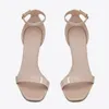 Fashion Women Sandals Famous AMBER 85 mm Pumps Italy Perfect Nude Black Patent Leather Peep Toe Clare Sling Button Designer Wedding Party High Heels Sandal Box EU 35-43