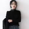 Magliette da donna Camicia da donna Wild Trend Coreano Retro Collo alto Lettera Casual Manica lunga