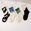 Women Socks 4 Pairs Korean Style Harajuku AB Men Asymmetric Street Stripe Crew Couple Sport