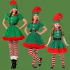 Tenues assorties pour la famille Vêtements assortis pour la famille de Noël Ensemble de vêtements elfe pour garçons et filles Adulte vert rouge haut de fête pantalon chapeau ceinture ensemble vêtements de jeu de rôle 231116