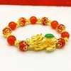Strand Product Natural Crystal Red Beads Bracelet And Green Pixiu Pendant Jewelry Wholesale