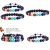 Bedelarmbanden natuursteen 7 chakra zwarte lava levensboom geweven bedelarmbanden aromatherapie etherische olie diffuser armband voor Dhc6Q