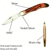 Couteau pliant traditionnel portable – Lame en acier inoxydable à haute teneur en carbone avec manche en écailles d'os – Couteau EDC multifonctionnel pour la chasse, la pêche, la randonnée