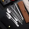 Dinnerware Sets 7-piece /8piece Set Stainless Steel Tableware Knives Forks Spoons Portable Chopsticks And Spoon With Cloth Bag