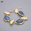 Strand GuaiGuai Schmuck Naturstein Blau Lapis Lünette Set Weiß Biwa Perle Vergoldet Armband 20,3 cm