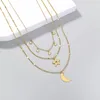 Chains 3 Layers Gold Tone Crescent Moon Star Charms Pendant Choker Collar Necklaces For Women