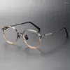 Solglasögon Frames 2023 Vintage Eyeglass Ultralight Pure Titanium Acetate Frame Retro Polygon Style Slings Temples Design
